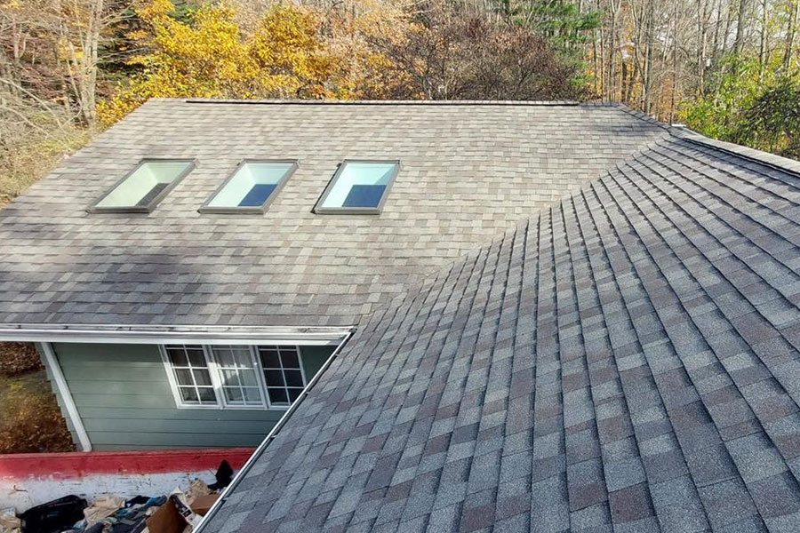 A aerial view of the shingles on a residential roof in Granger, IN.