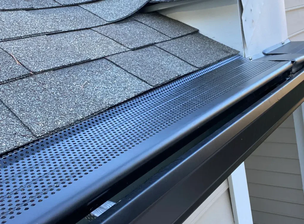 close-up view of new gutter guards in bridgman, mi
