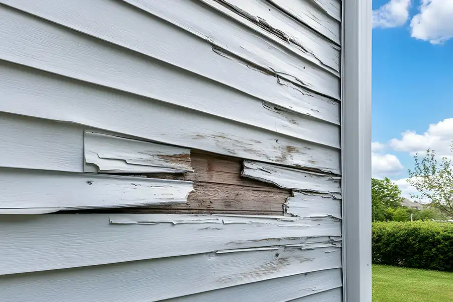 Energy Efficient Replacements—Damaged vinyl siding on a home in Granger, IN.