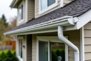 Energy Efficient Replacements—A home in Granger, IN with new seamless stainless-steel gutters.